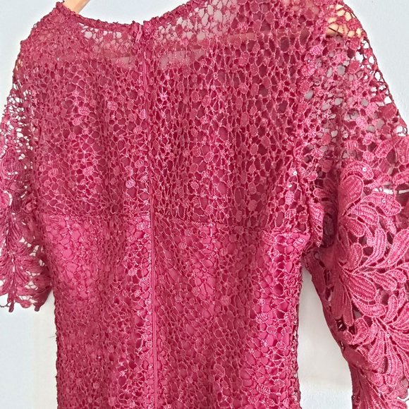 Burgundy 3/4 Sleeve Crochet Lace Dress - Picture 13 of 14